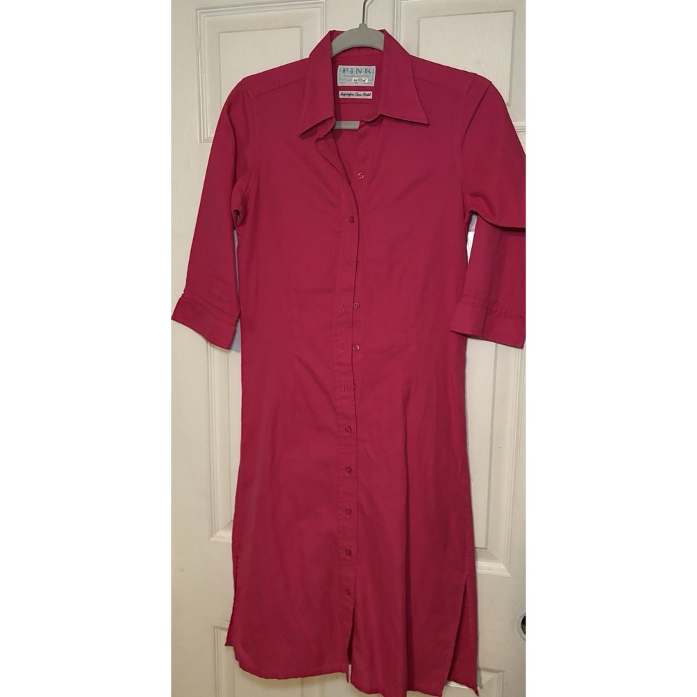 Thomas Pink Dark Pink Button-Up Collared Shirt Dress, Size 6